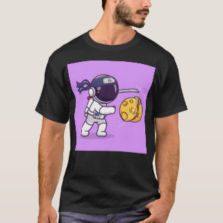 Astronaut Ninja Slash Måne Tecknad T Shirt