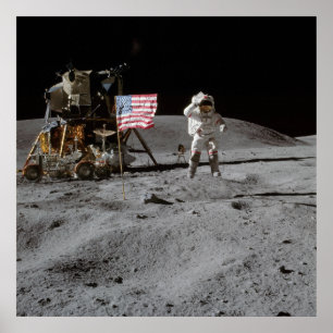 Astronaut och amerikanska Flagga Apollo Måne Uppdr Poster