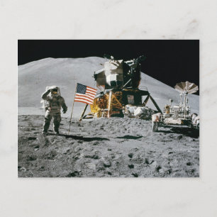 Astronaut och amerikanska Flagga Apollo Måne Uppdr Vykort