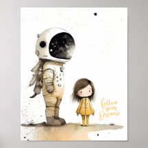 Astronaut och flicka Poster