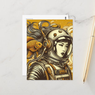 Astronaut och guldfisk vykort