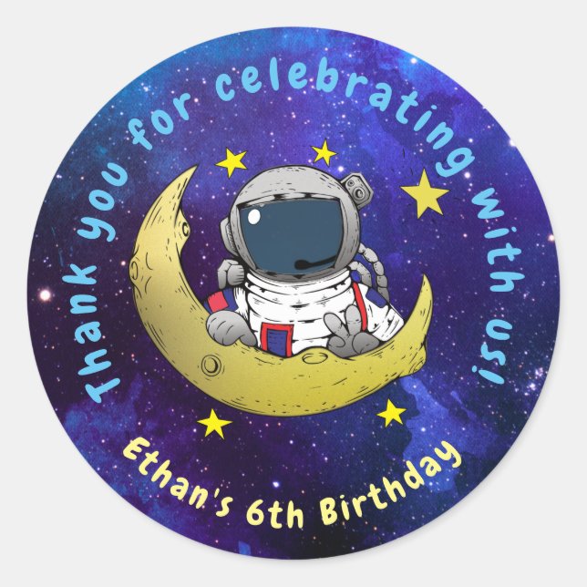 Astronaut och Måne Runt Klistermärke (Framsida)