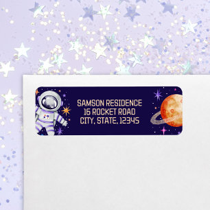 Astronaut och Planet Galaxy Rymden Return Returadress Etikett