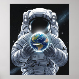 Astronaut och planet Jorden Poster