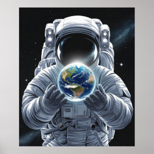Astronaut och planet Jorden Poster