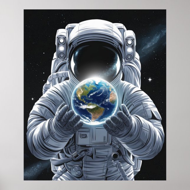 Astronaut och planet Jorden Poster (Framsidan)