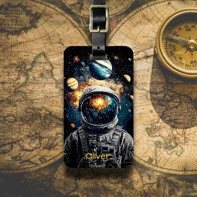 Astronaut och planeter Kosmisk illustration Bagagebricka (Skapare uppladdad)