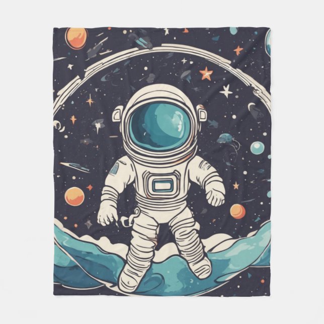 Astronaut och planeter rymden fleecefilt (Framsidan)