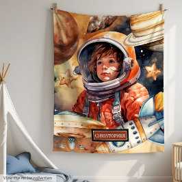 Astronaut och Planets Blanket Personlig Kids Fleecefilt