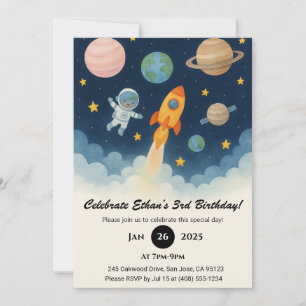 Astronaut och Rocket Äventyr i Space Birthday Inbjudningar