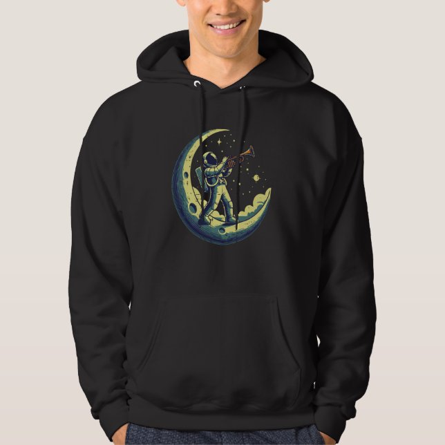Astronaut On Moon Trumpet Funny Space Music Men Bo Hoodie (Framsida)