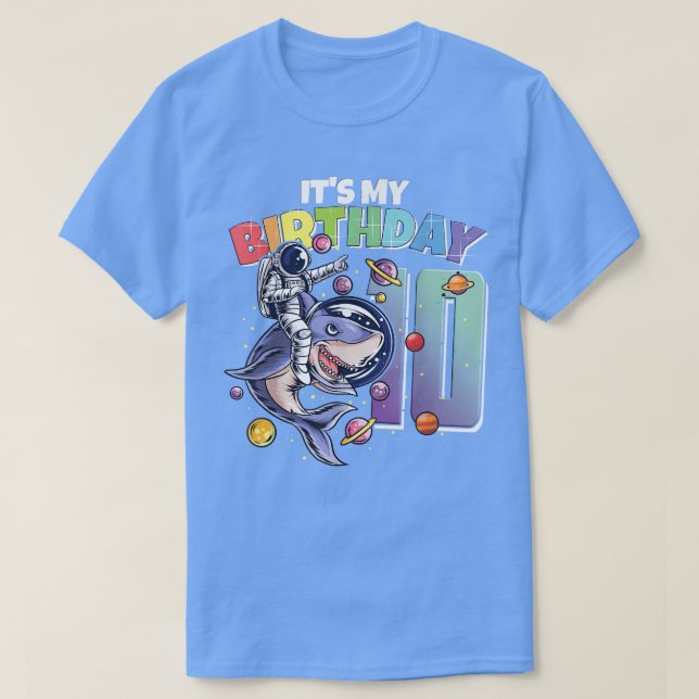 Astronaut on Shark 10th Birthday Boy Girl 10 Years T Shirt (Design framsida)