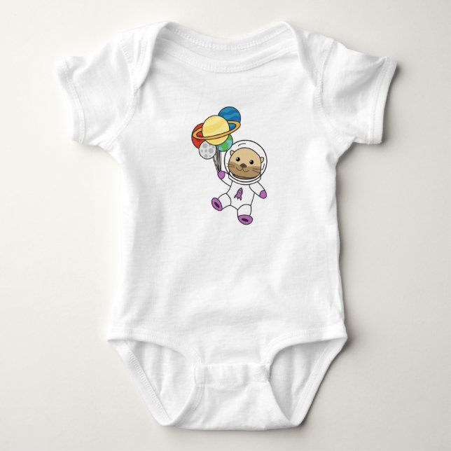 Astronaut Otter Space Planet T Shirt (Framsida)