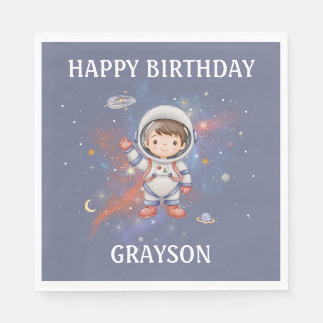 Astronaut Outer Space Girl Birthday Pappersservett (Framsidan)