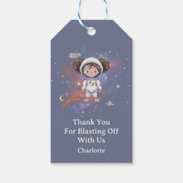 Astronaut Outer Space Girl Birthday Thank You Presentetikett