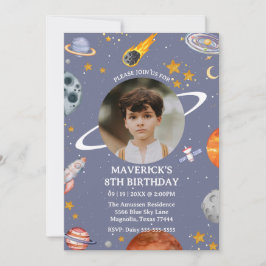 Astronaut Outer Space Kids Photo Birthday Inbjudningar