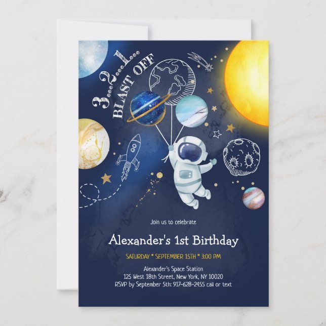 Astronaut Outer Space Planet Galaxy Birthday Inbjudningar (Framsida)