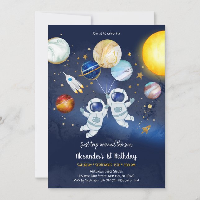 Astronaut Outer Space Planet Galaxy Birthday  Inbjudningar (Framsida)
