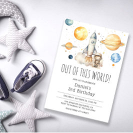 Astronaut Outerspace Rocket 3th Birthday Inbjudningar