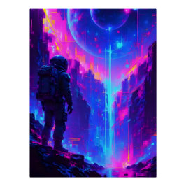 Astronaut på Alien Planet Oljemålning Stil Perfect Poster