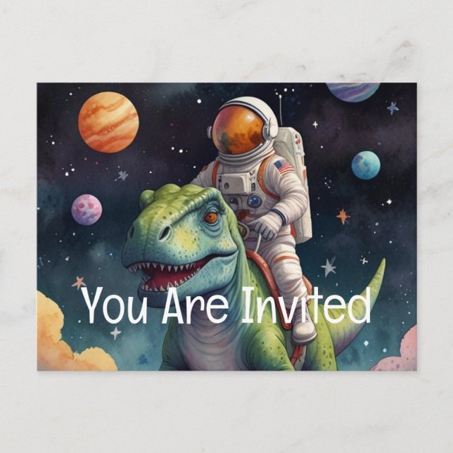 Astronaut på Dino i rymden Inbjudan Vykort (Framsida)