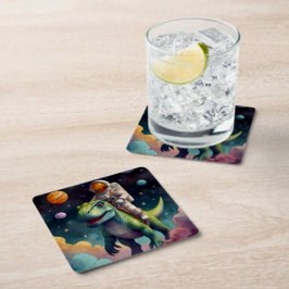 Astronaut på Dino i rymden Underlägg Papper Kvadrat