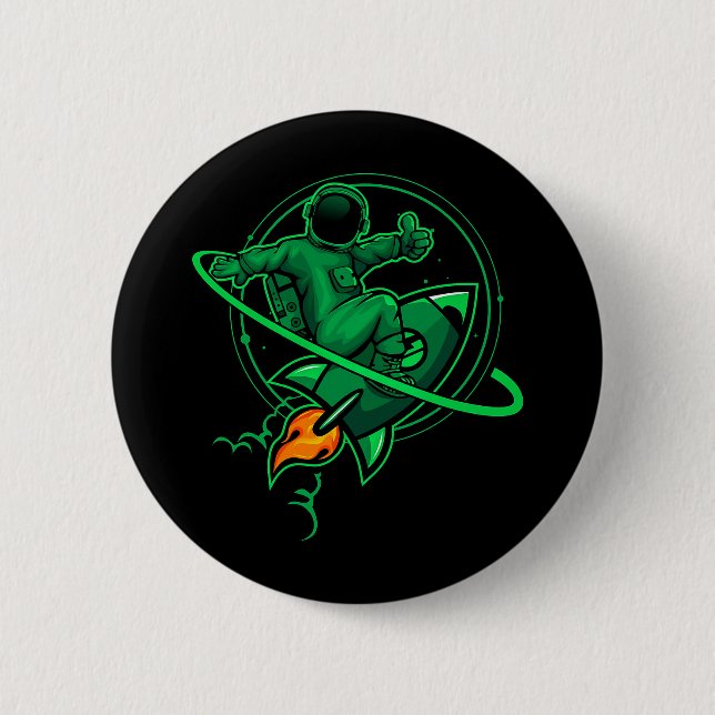 Astronaut på en raket runt lörnskorgen | knapp (Framsida)