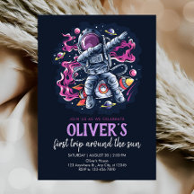 Astronaut på en rymdraket med stjärnor och planete