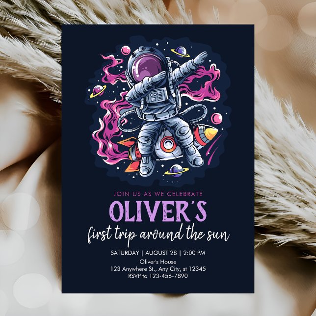 Astronaut på en rymdraket med stjärnor och planete inbjudningar (Skapare uppladdad)