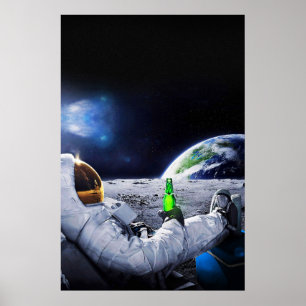 Astronaut på Måne med öl Poster