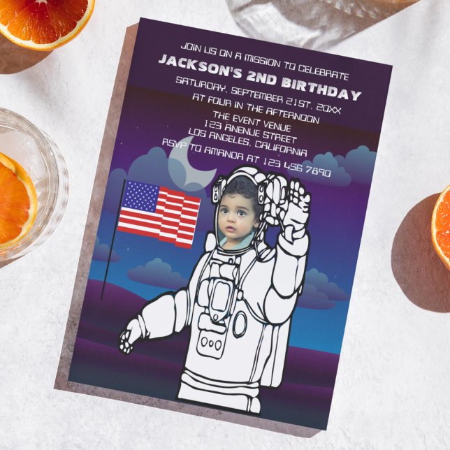 Astronaut på Måne Rymden Boy Birthday Inbjudningar (Skapare uppladdad)