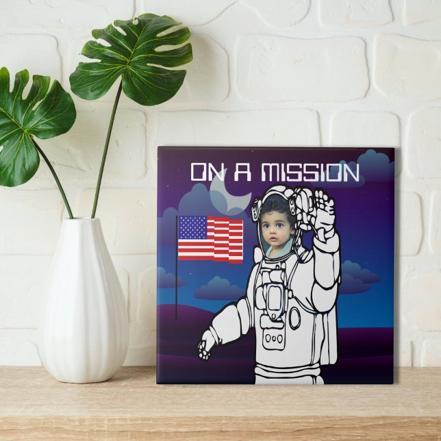 Astronaut på Måne Rymden Boy Birthday Kakelplatta (Skapare uppladdad)