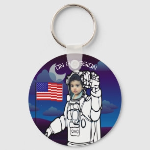 Astronaut på Måne Rymden Boy Birthday Nyckelring