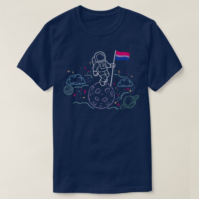 Astronaut på Måne som innehar Biseual Flagga i T Shirt (Design framsida)