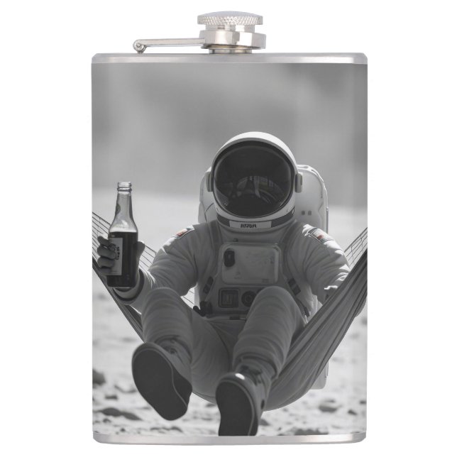 Astronaut på månen med öl fickplunta (Framsidan)