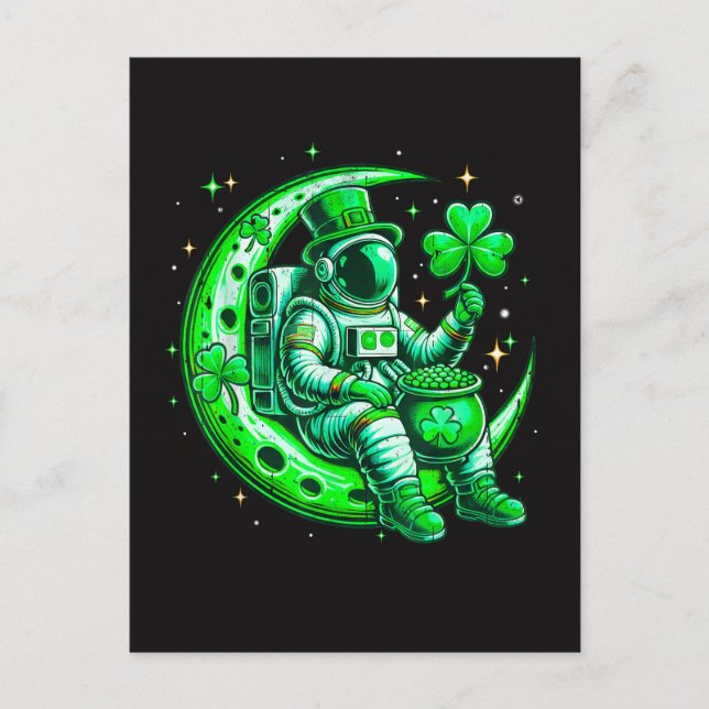 Astronaut på månen rymden Saint Patrick's Day Helg Vykort (Framsida)