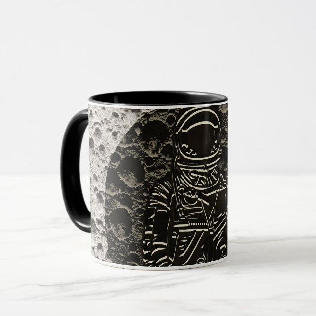 Astronaut på månen Svart & Grå Mugg (Framsida vänster)