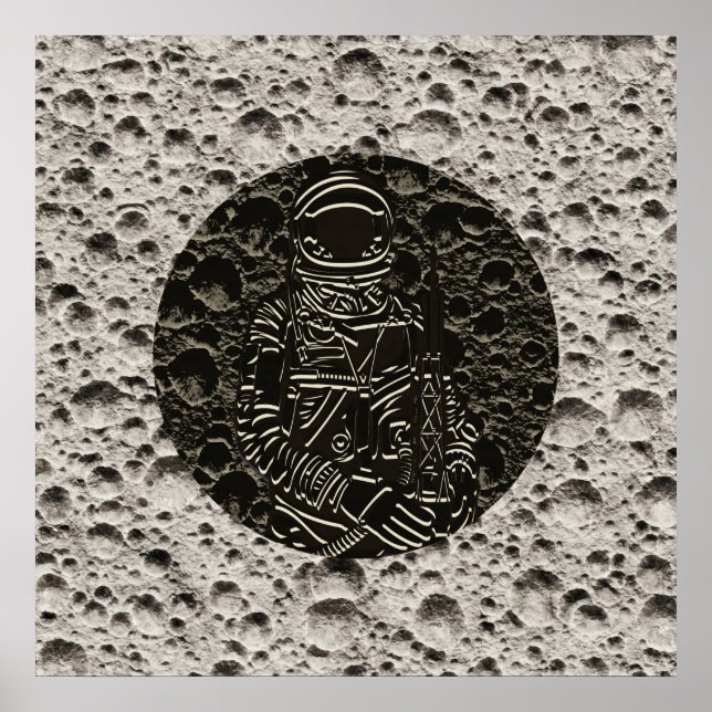 Astronaut på månen Svart & Grå Poster (Framsidan)
