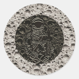 Astronaut på månen Svart och grå Runt Klistermärke