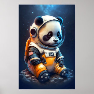 Astronaut Panda Bear Illustration Poster
