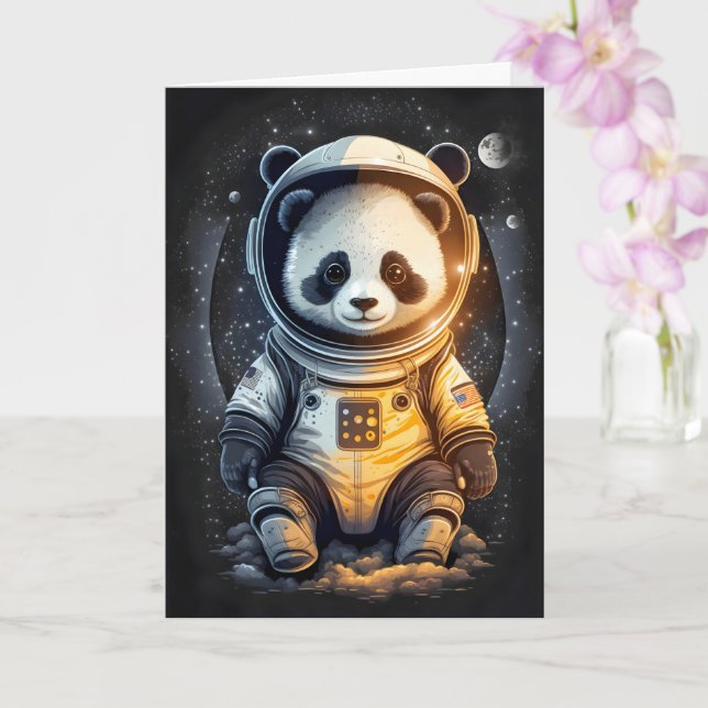Astronaut Panda Björn Illustration Kort (Orkide)