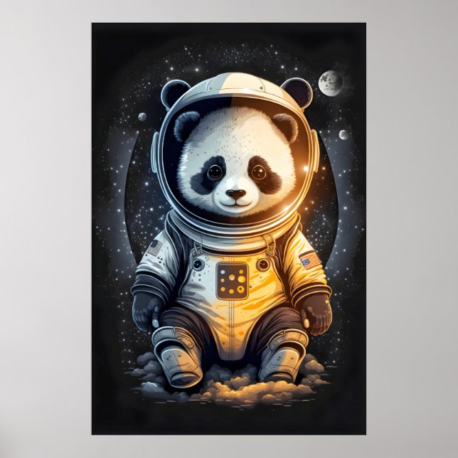 Astronaut Panda Björn Illustration Poster (Framsidan)