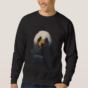 Astronaut Panda med neonfärgssprut Lång Ärmad Tröja