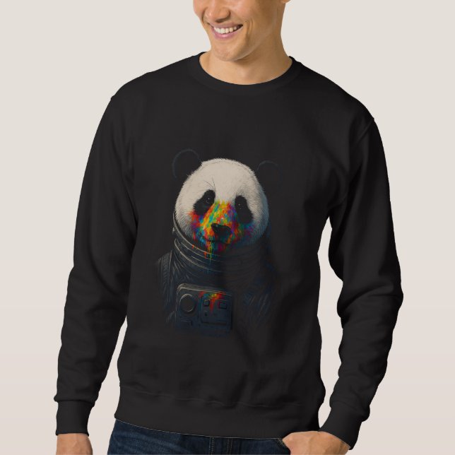 Astronaut Panda med neonfärgssprut  Lång Ärmad Tröja (Framsida)