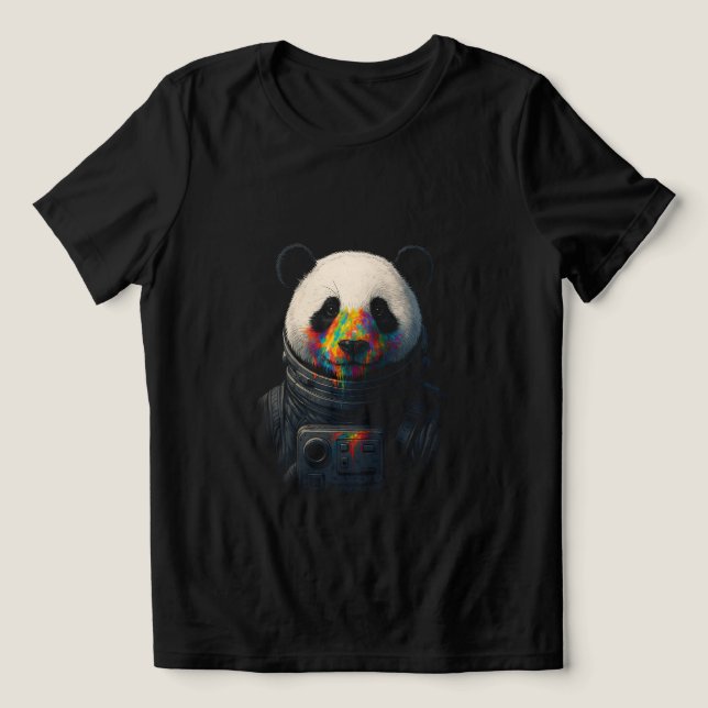 Astronaut Panda with Neon Paint Splash  T Shirt (Design Framsida)