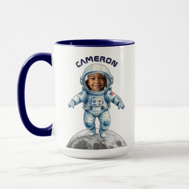 Astronaut Photo Outer Space Moon Kids Mugg (Vänster)