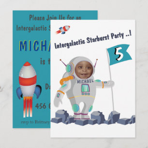 Astronaut Photo Template Space Rocket Birthday Inbjudningar