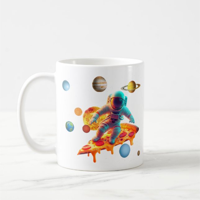 Astronaut Pizza Kaffe Mugg - Rolig Rymd Älskare Ko (Vänster)