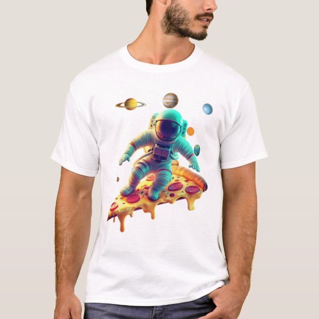 Astronaut Pizza T-shirt - Rymdälskare Grafisk Tee (Framsida)