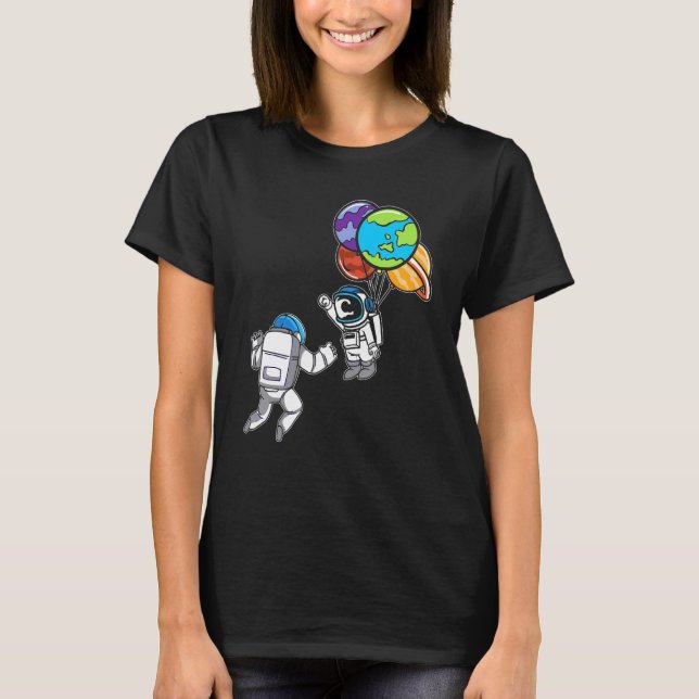 Astronaut Planet Balloon Outerspace Exploration Co T Shirt (Framsida)